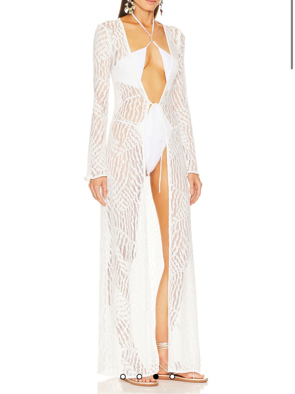 Ivory Lace Long Sleeve Swim Cover-Up Robe